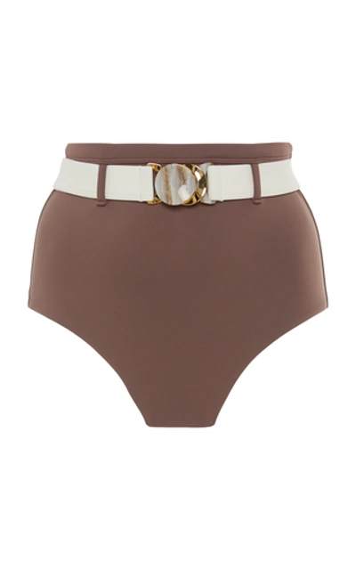 Shop Palm Mesa Belted High-waisted Bikini Bottom In Brown