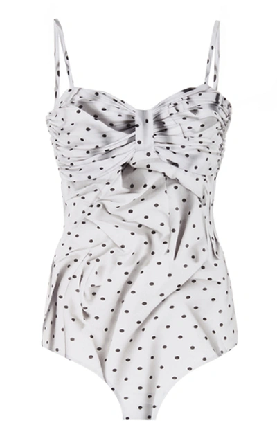 Shop Mm6 Maison Margiela Polka Dot Satin Bodysuit In White