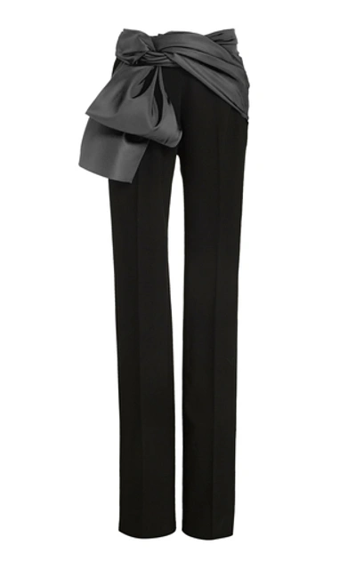 Shop Carolina Herrera Satin-trimmed Crepe Straight-leg Pants In Black