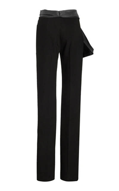 Shop Carolina Herrera Satin-trimmed Crepe Straight-leg Pants In Black