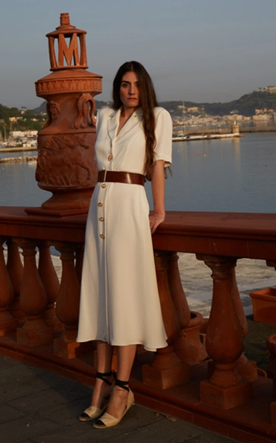 Shop Giuliva Heritage Collection Giulia Buttoned Silk Midi Dress In White