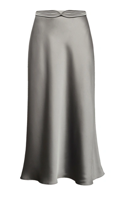 Shop Anna October Dido Satin Midi Skirt In Grey