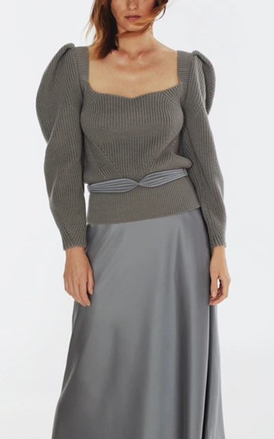 Shop Anna October Dido Satin Midi Skirt In Grey