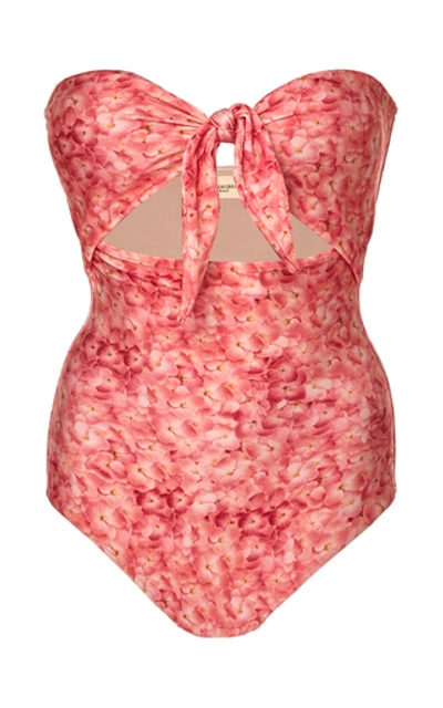 Shop Adriana Degreas Tie Front Hydrangea Strapless Swimsuit In Pink