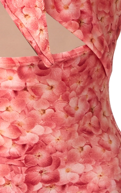 Shop Adriana Degreas Tie Front Hydrangea Strapless Swimsuit In Pink
