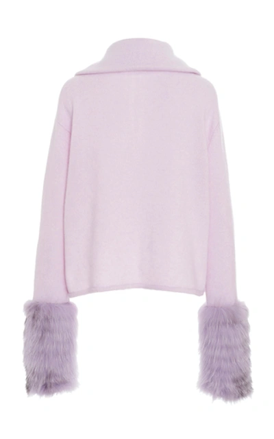 Shop Sally Lapointe Fur-trimmed Silk-cashmere Sweater In Purple