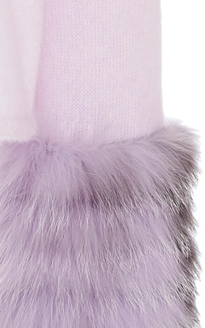 Shop Sally Lapointe Fur-trimmed Silk-cashmere Sweater In Purple