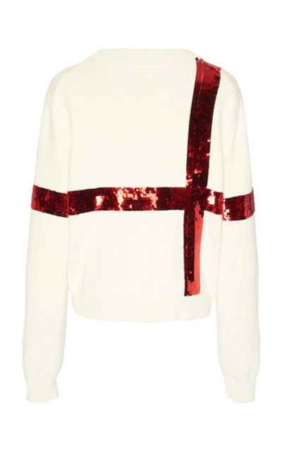 Shop Dolce & Gabbana Bow Sequin-embellished Knit Sweater In White