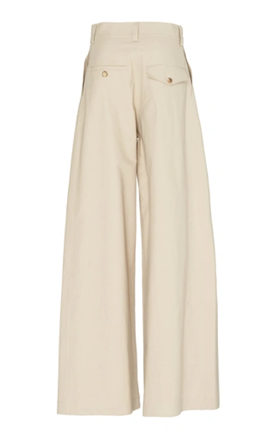 Shop Jw Anderson High-rise Wide-leg Cotton Pleated Trousers In Neutral