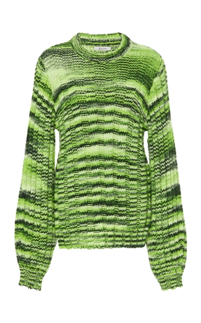 Shop Ganni Balloon-sleeve Melange Sweater In Green