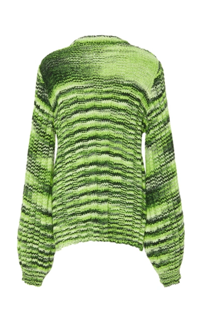Shop Ganni Balloon-sleeve Melange Sweater In Green