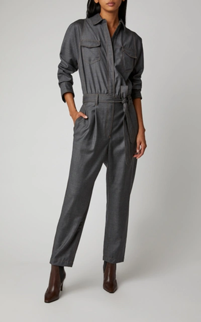 Shop Brunello Cucinelli Belted Wool Jumpsuit In Grey