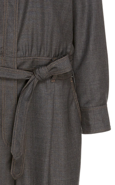 Shop Brunello Cucinelli Belted Wool Jumpsuit In Grey