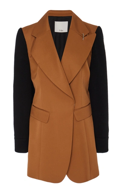 Shop Tibi Color-blocked Twill Blazer In Brown