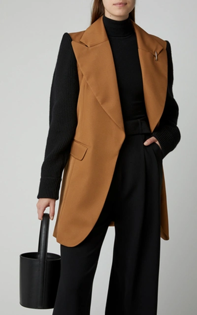 Shop Tibi Color-blocked Twill Blazer In Brown