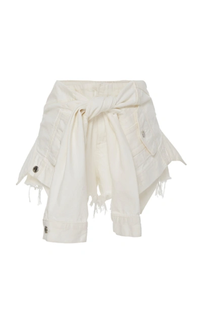 Shop Alexander Wang Tie-detailed Frayed Denim Shorts In White