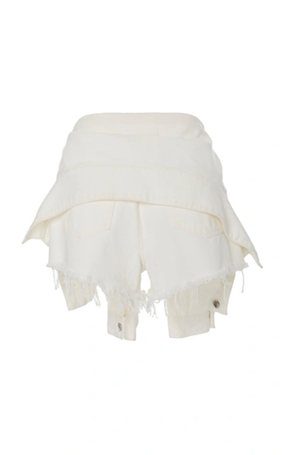 Shop Alexander Wang Tie-detailed Frayed Denim Shorts In White