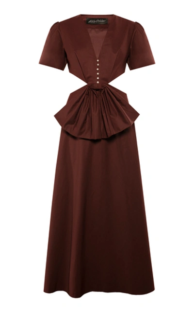 Shop Anna October Lora Loves Cut-out Cotton-blend Dress In Burgundy