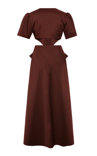 Shop Anna October Lora Loves Cut-out Cotton-blend Dress In Burgundy