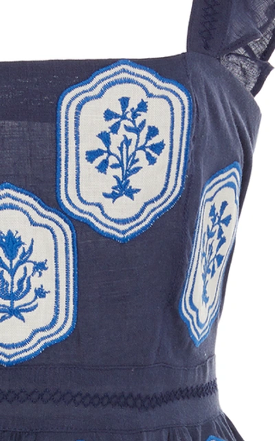 Shop Agua By Agua Bendita Herbarium Embroidered Linen Mini Dress In Print