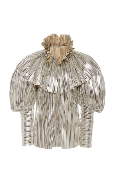 Shop Rodarte Metallic Plissé-lamé Top In Silver