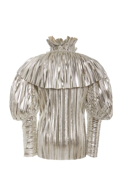 Shop Rodarte Metallic Plissé-lamé Top In Silver