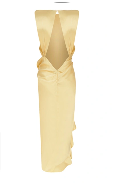 Shop Raisa Vanessa Crystal-embellished Silk Sateen Midi Dress In Yellow