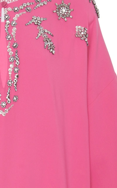 Shop Carolina Herrera Embellished Drop Shoulder Silk Caftan Dress In Pink