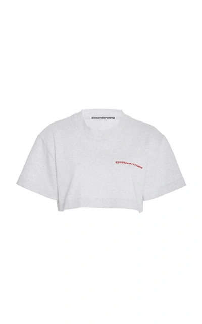 Shop Alexander Wang Chynatown Cropped Printed Cotton-jersey T-shirt In Grey