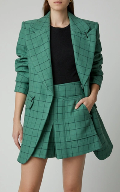 Shop Tibi Checked Twill Blazer In Green