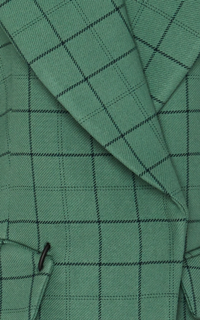 Shop Tibi Checked Twill Blazer In Green