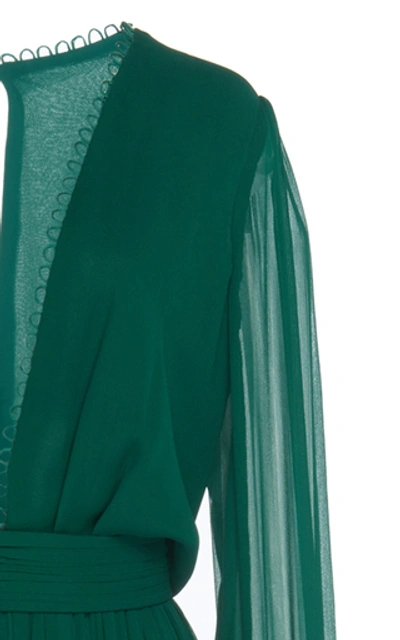 Shop Costarellos Belted Silk-chiffon Jumpsuit In Green