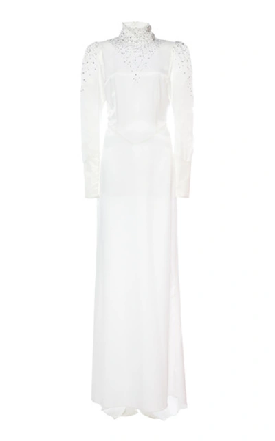 Shop Alessandra Rich Crystal Embellished Silk Satin Gown In White