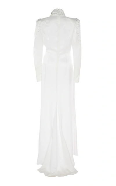 Shop Alessandra Rich Crystal Embellished Silk Satin Gown In White