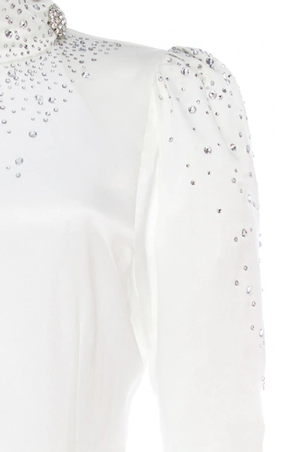 Shop Alessandra Rich Crystal Embellished Silk Satin Gown In White