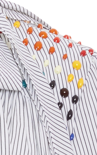 Shop Rosie Assoulin Bead-embellished Striped Cotton-poplin Shirt