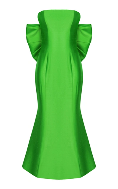 Shop Rasario Bow-embellished Silk Corset Midi Dress In Green