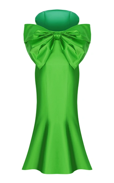 Shop Rasario Bow-embellished Silk Corset Midi Dress In Green