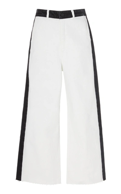 Shop Frame Cropped Two-tone Wide-leg Jeans In White