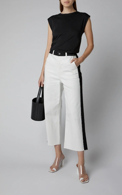 Shop Frame Cropped Two-tone Wide-leg Jeans In White