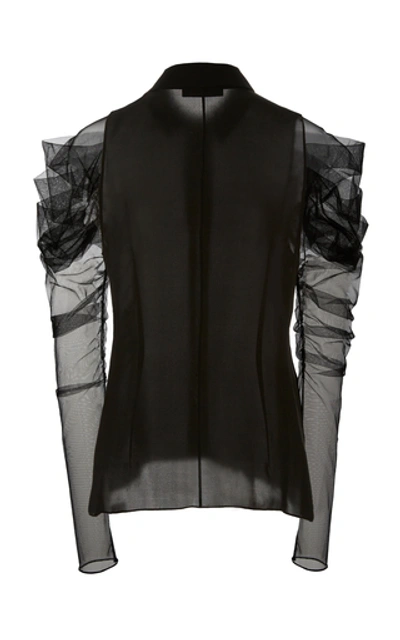 Shop Cushnie Ruched Silk-tulle And Chiffon Top In Black