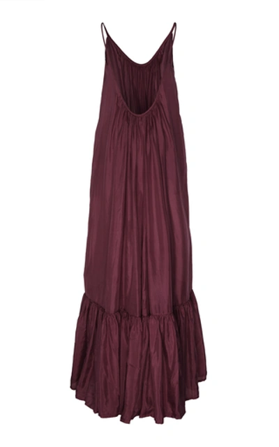 Shop Kalita Brigitte Gathered Silk Maxi Dress In Purple