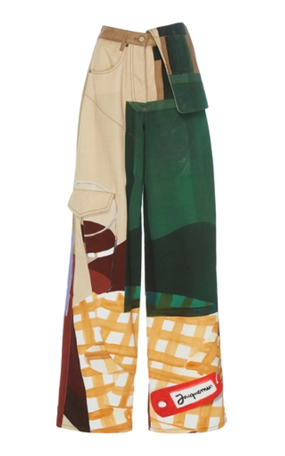 Shop Jacquemus High-waisted Wide-leg Patchwork Cargo Pants In Print