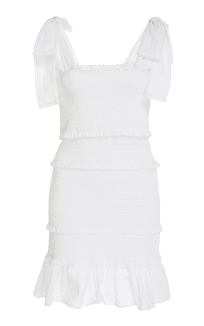 Shop Loveshackfancy Belle Smocked Floral-print Cotton Mini Dress In White