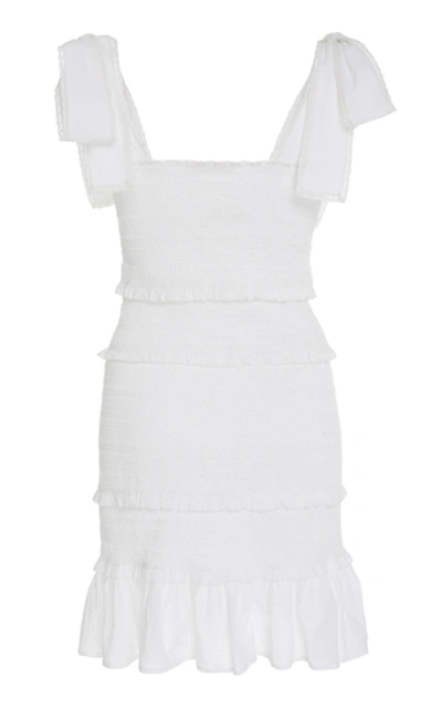 Shop Loveshackfancy Belle Smocked Floral-print Cotton Mini Dress In White