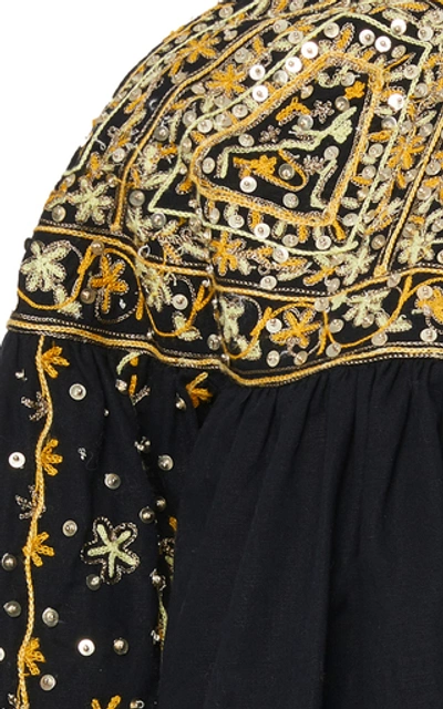 Shop Ulla Johnson Kiara Embroided Linen-cotton Blend Top In Black