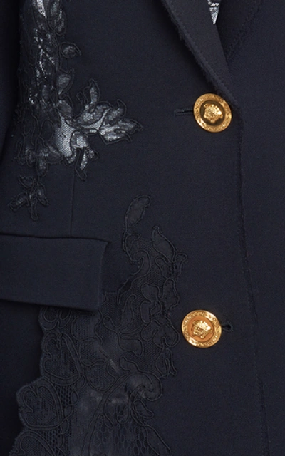 Shop Versace Asymmetric Lace-paneled Blazer In Black