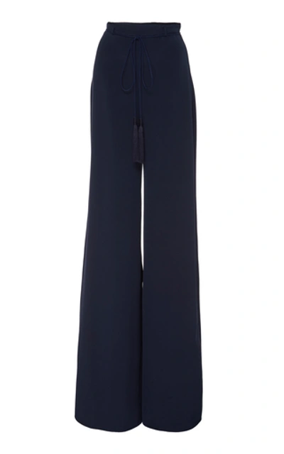 Shop Cushnie Silk-crepe Wide-leg Pants In Blue