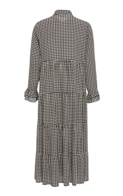 Shop Ganni Plaid Crepe Midi Dress In Print