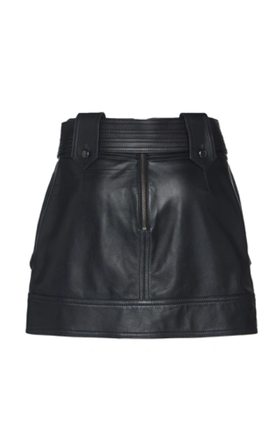 Shop Dundas Belted Lace-up Leather Mini Skirt In Black